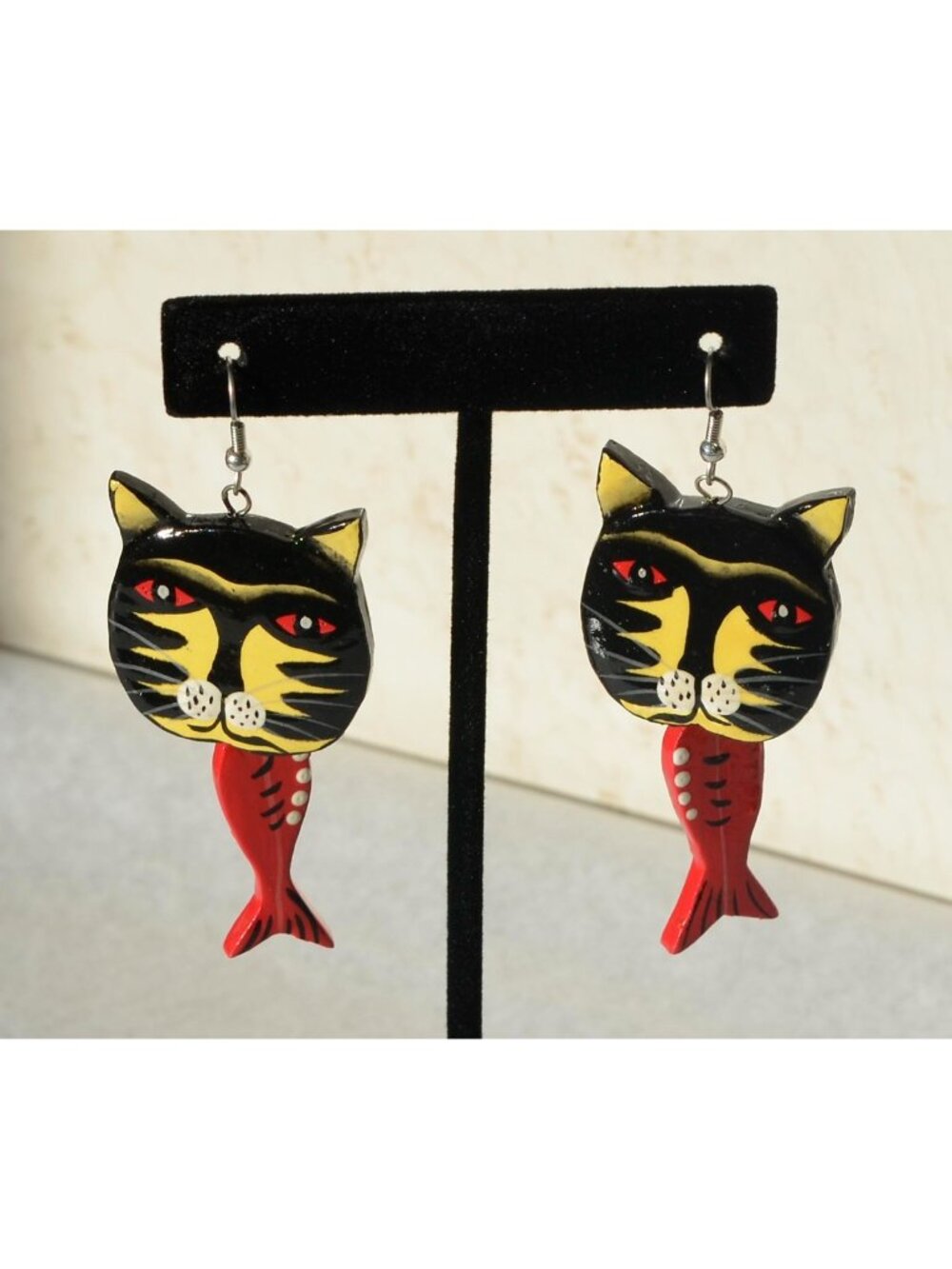 Cat with Fish Pierced Earrings